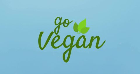 Inspiring Go Vegan Message with Leaf Motif on Blue Background - Download Free Stock Images Pikwizard.com