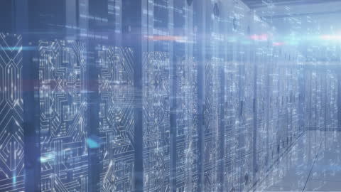 Digital Server Room with Futuristic Lights and Connections