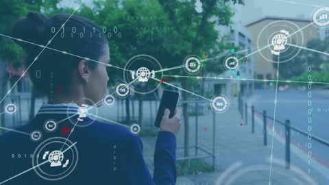 Businesswoman Connected to Global Network Via Smartphone