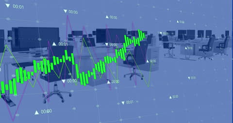 Digital Data Graph Overlay in Modern Office Environment