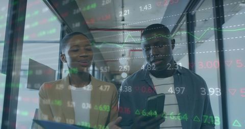 Financial data analysis and teamwork in modern office