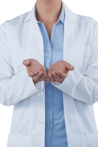 Transparent female doctor with hands cupped for illustration