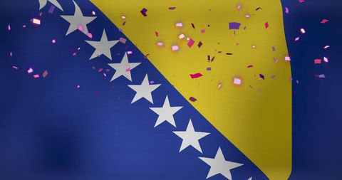 Confetti Falling Over Bosnia and Herzegovina Flag Celebratory Scene