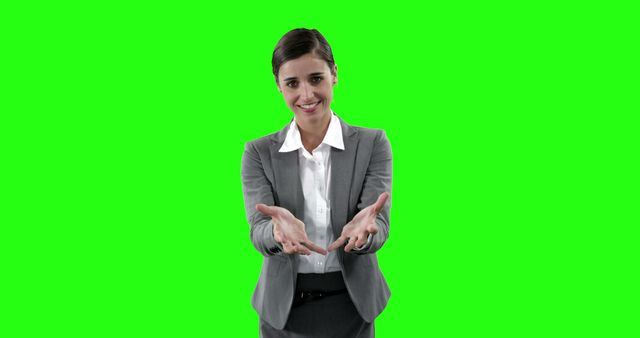 Confident Businesswoman Gesturing Towards Camera on Green Screen - Download Free Stock Images Pikwizard.com