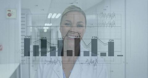 Healthcare Professional Analyzing Biomedical Data with Futuristic Charts