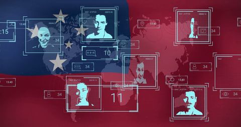 Facial Recognition Technology Over World Map with Samoa Flag - Download Free Stock Images Pikwizard.com