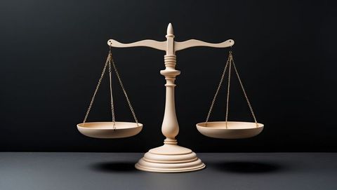 Ivory balancing scales on dark background symbolizing justice