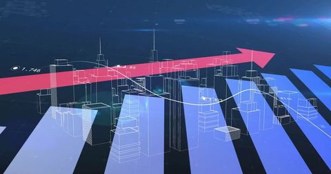 Futuristic digital interface with holographic cityscape and data charts