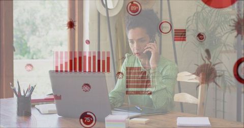 Businesswoman Analyzing COVID-19 Data in Home Office