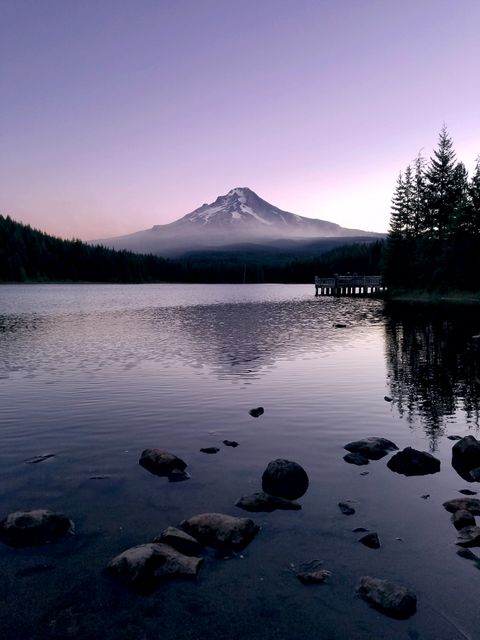 Tranquil Mountain Lake at Sunset with Snow-Capped Mountain - Download Free Stock Images Pikwizard.com