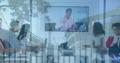 Diverse Business Team in Virtual Meeting with Digital Overlays - Download Free Stock Images Pikwizard.com