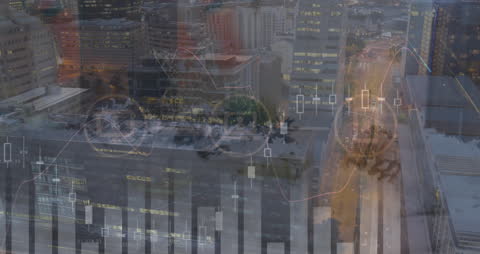 Futuristic Data Analytics Over Cityscape Background