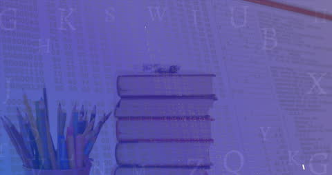 Financial Data Visualization Over Column of Books