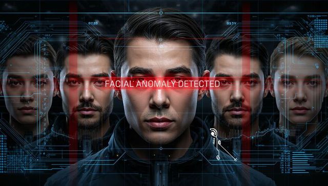 Facial anomaly detection hud scanning central man surrounded by faces