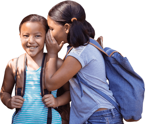 transparent two girls with backpacks whispering fun secrets - Download Free Stock Videos Pikwizard.com
