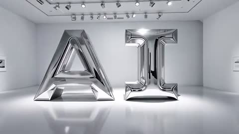 Moving Camera Revealing Chrome A and I Sculptures Reflecting Light in Minimal White Gallery