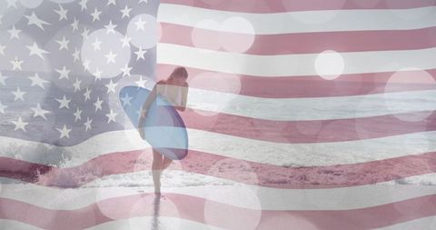 Patriotic Spirit with Surfer on Sunlit Beach