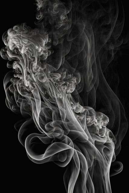 Perfect for backgrounds, digital art, or creative design projects, this image of swirling smoke on a black background evokes a sense of mystery and intrigue. Use it for artistic visuals, advertisements, websites, or posters requiring an ethereal and abstract aesthetic.