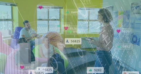 Team analyzing social media data in modern startup office