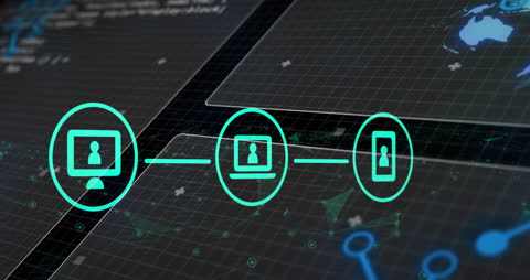 Conceptual Network of Digital Connection Icons on High-Tech Interface