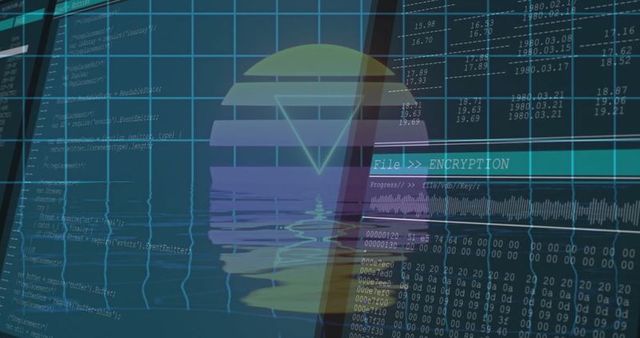 Futuristic Digital Interface with Stylized Encryption Icon