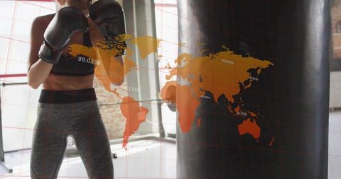 Boxer Training with Digital World Map Overlay