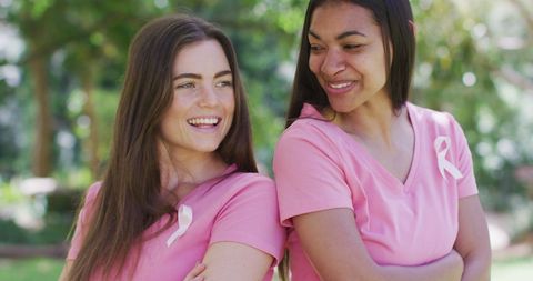 Diverse Women Supporting Breast Cancer Awareness in Park - Download Free Stock Images Pikwizard.com