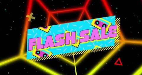 Colorful Retro Neon Flash Sale Geometric Banner