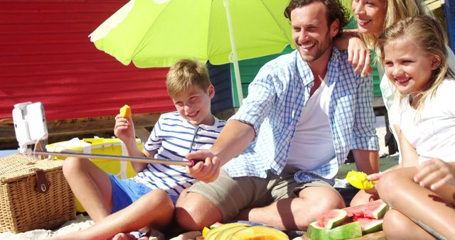 Family Taking Selfie on Picnic at Beach - Download Free Stock Images Pikwizard.com