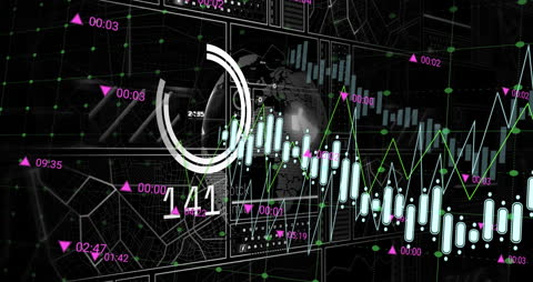 Futuristic Data Interface with Globe and Graphs