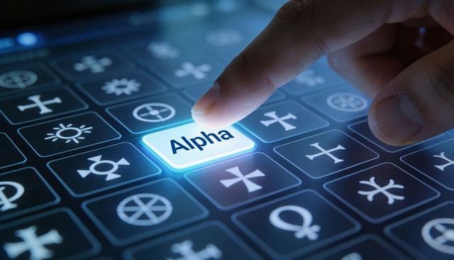 Pressing Finger Selecting Lit Alpha Key on Backlit Futuristic Touch Keyboard Interface