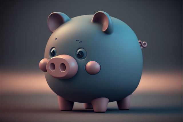 Adorable 3D rendered piggy bank with a cute face and blushing cheeks. Ideal for topics about saving money, financial planning, budgeting, kids' finance education, and investment. Suitable for use in blogs, articles, presentations, and financial institution websites focused on making financial concepts approachable.