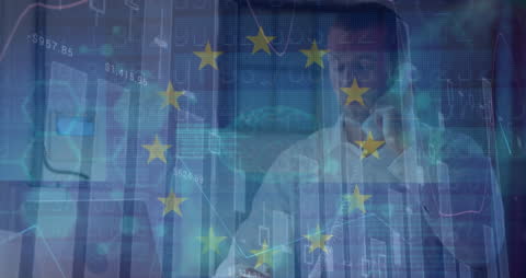 European Businessman Communicating Amid EU Data Interface