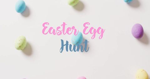 Easter egg hunt invitation with colorful eggs on white background