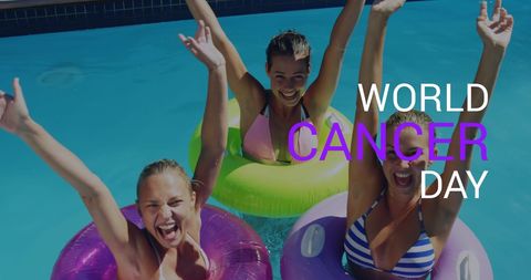Celebrating life on world cancer day in swimming pool