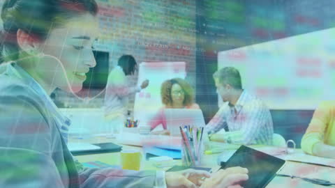 Collaborative Business Team with Data Processing Overlay