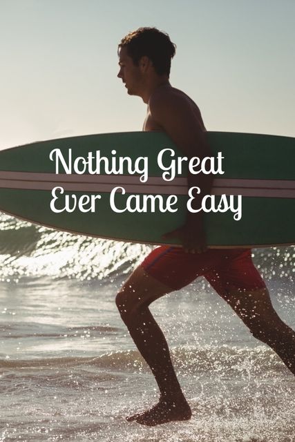 Motivational Surfer Heading Into Waves with Inspirational Quote - Download Free Stock Templates Pikwizard.com