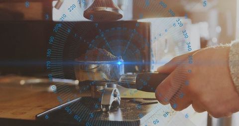 Barista skillfully prepares espresso with coffee machine highlight