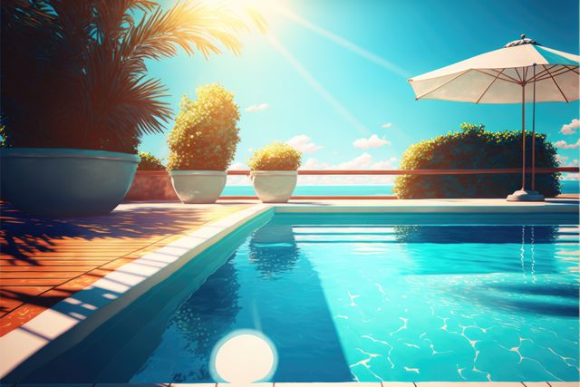 Luxurious Poolside on Sunny Day with Palm Trees - Download Free Stock Images Pikwizard.com