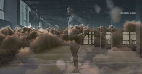 Afro Sportsman Conditioning Digital Composite with Cloud Overlay