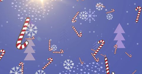 Festive Christmas Candy Canes and Snowflakes on Blue Background