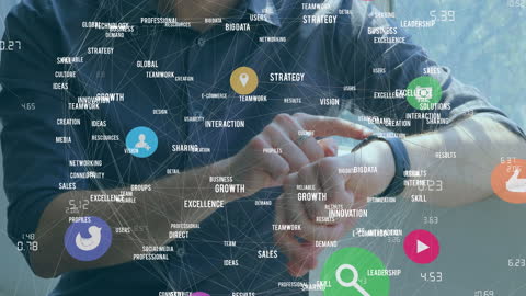 Business Professional Using Smartwatch with Digital Connection Overlay