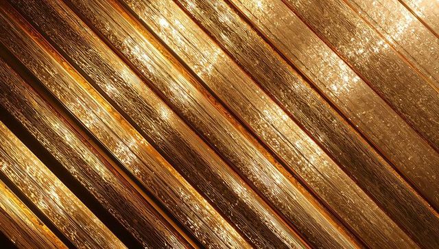 Glossy wooden planks with golden highlights