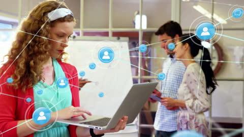 Business Network and Digital Connections in Modern Office