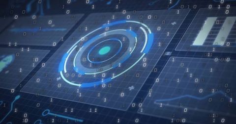 Futuristic Circular HUD Interfaced with Streaming Binary Code