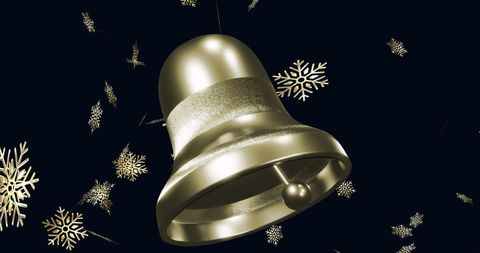 Golden Christmas Bell with Falling Snowflakes - Download Free Stock Images Pikwizard.com
