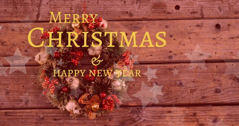 Holiday Greeting Card with Festive Christmas Wreath on Rustic Wood - Download Free Stock Images Pikwizard.com