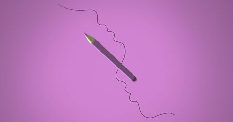Pencil moving with lines on pink background