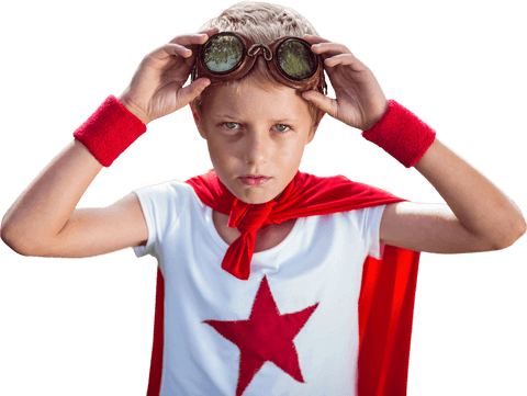 Child wearing hero costume with transparent background