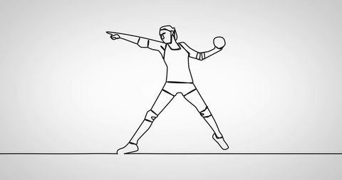 Minimalist Line Drawing of Female Handball Player